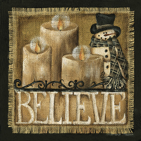 Michele Musser MM386 - MM386 - Believe Snowman - 12x12 Snowman, Believe, Candles, Winter, Rustic, Christmas, Cozy from Penny Lane