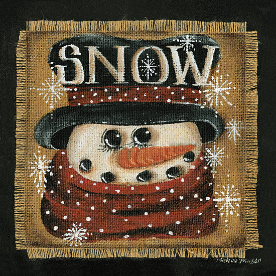 Michele Musser MM388 - MM388 - Snow - 12x12 Snowman, Snow, Winter, Christmas, Festive, Holiday, Scarf, Hat, Rustic, Burlap, Decorative, Hand-painted, Folk Art, Snowflakes from Penny Lane