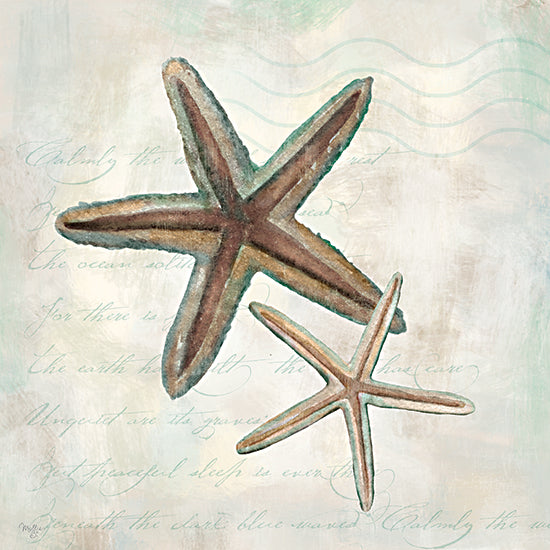 Mollie B. MOL2912 - MOL2912 - Seashells II - 12x12 Pair of starfish, watercolor marine life painting, ocean-themed home decor, green textured pastel background from Penny Lane