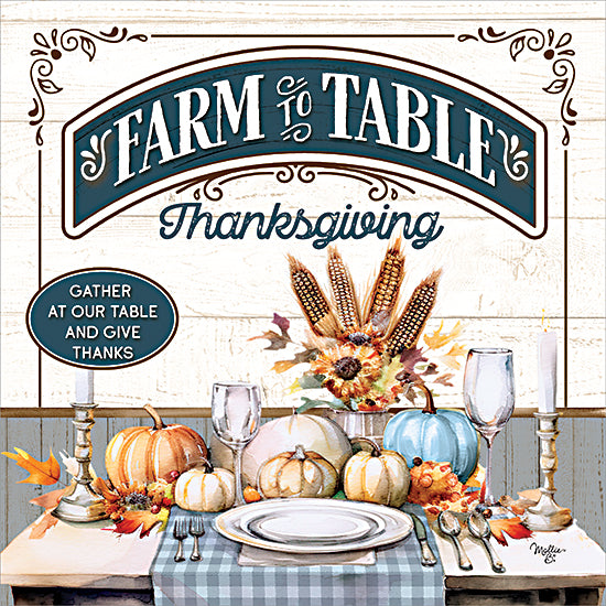 Mollie B. MOL2937 - MOL2937 - Farm to Table Thanksgiving - 12x12 thanksgiving dinner table, pumpkins, candles, fall centerpiece, wheat, harvest decor, farm to table, gratitude quote, rustic table setting from Penny Lane