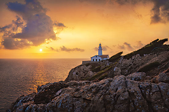 Martin Podt MPP1204 - MPP1204 - Dawn's Watch - 18x12 lighthouse on cliff, ocean sunset, dramatic clouds, coastal view, sun setting over sea, rocky coastline, seascape from Penny Lane