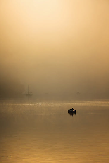 Martin Podt MPP1212 - MPP1212 - Fisherman's Golden Hour - 12x18 sunrise, misty lake, foggy morning, tranquil, boat, silhouette, golden light, peaceful, reflection, solitude, nature photography from Penny Lane