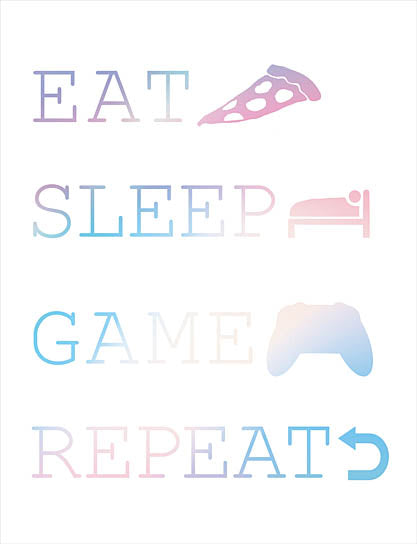 Masey St. Studios MS261 - MS261 - Eat, Sleep, Game, Repeat - 12x16 eat sleep game repeat, gamer lifestyle quote, pastel neon design, video game icons, minimalistic humor, daily routine for gamers from Penny Lane