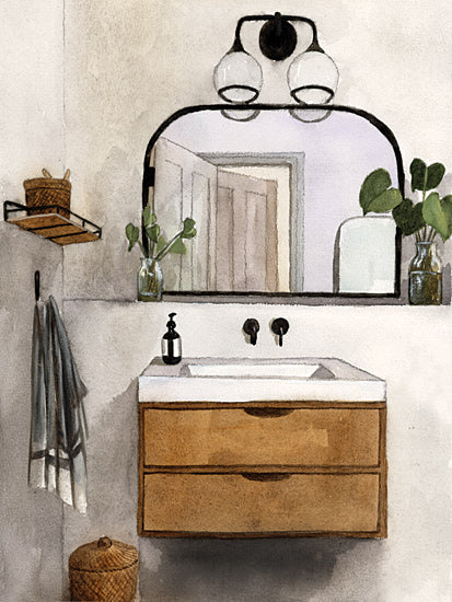 Masey St. Studios MS288 - MS288 - Bathroom Scene III - 12x16 bathroom, vanity, wooden drawers, farmhouse decor, mirror, modern design, greenery, towel from Penny Lane