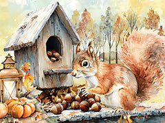 ND939 - Fall Woodland Squirrel & Birdhouse - 16x12