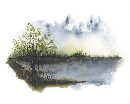 Julie Norkus NOR353 - NOR353 - Spring Look - 16x12 bright forest edge, spring greens, peaceful pond, watercolor landscape, soft hues, seasonal change from Penny Lane