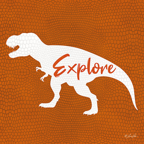 Lauren Rader RAD1478 - RAD1478 - Explore Dinosaur - 12x12 t-rex silhouette, explore message, dinosaur theme, motivational decor, orange background, bold graphic, kids room design from Penny Lane