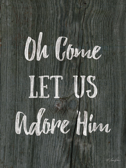Lauren Rader RAD1480 - RAD1480 - Oh Come Let Us Adore Him - 12x16 religious, Christmas, Oh Come Let Us Adore Him, wooden texture, rustic style, scripture inspiration, spiritual message, green tones from Penny Lane