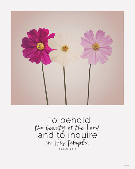 Jennifer Rigsby RIG284 - RIG284 - Beauty of the Lord - 12x16 Cosmos flowers, pink, white, magenta, religious text, inspirational scripture, soft halo background, Psalm 27:4 from Penny Lane