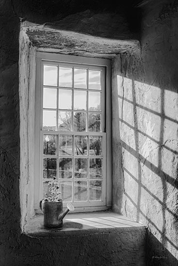 Robin-Lee Vieira RLV758 - RLV758 - Afternoon D'Light - 12x18 black and white window, rustic interior, watering can, vintage style, shadows on stone wall, historical home from Penny Lane