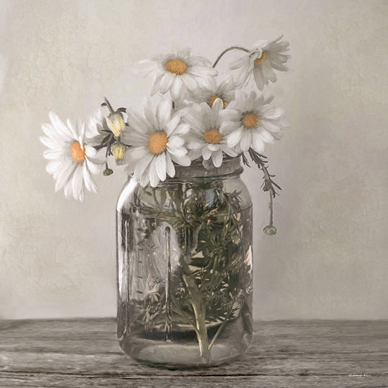 Robin-Lee Vieira RLV768 - RLV768 - Joy in a Jar - 12x12 daisies in mason jar, rustic table, soft green background, fresh bouquet, countryside elegance, gentle brushstroke effect from Penny Lane