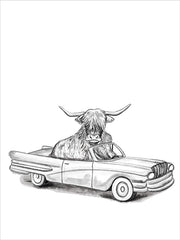 RN727 - Highland Cow in a Car - 12x16