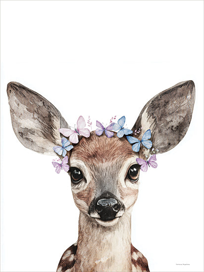 Svetlana Aleinikova SA226 - SA226 - Fawn and Butterfly Wings - 12x16 baby deer, watercolor fawn, flower crown, butterflies on head, gentle animal portrait, woodland nursery art from Penny Lane