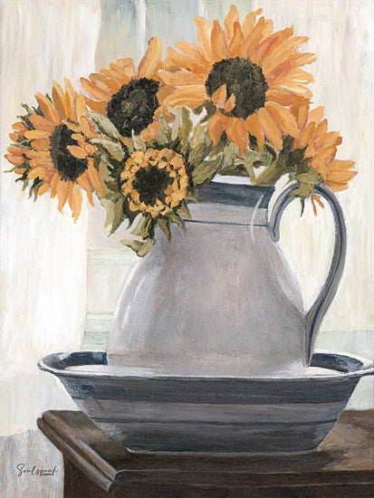 Soulspeak & Sawdust SAW177 - SAW177 - Summer at Grandma's    - 12x16 sunflowers, pitcher vase, table top, still life, floral decor, rustic interior, farmhouse style, cheerful tones from Penny Lane