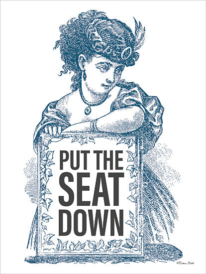 Susan Ball SB1438 - SB1438 - Put the Seat Down - 12x16 vintage woman, sign art, put the seat down, bathroom humor, blue line art, classic look from Penny Lane