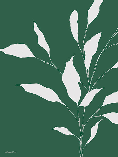 Susan Ball SB1463 - SB1463 - Emerald Hush I - 12x16 green background botanical, stark contrast leaves, silhouette style art, graphic plant design, contemporary nature illustration from Penny Lane