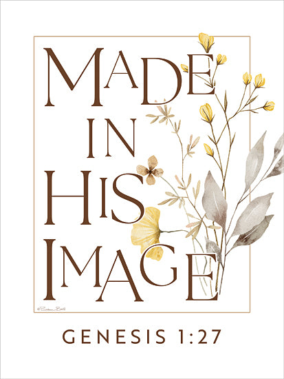 Susan Ball SB1503 - SB1503 - Made in His Image Poster - 12x16 Made in His image, Genesis 1:27, Christian scripture, religious quote, botanical design, faith-based art, delicate floral pattern, scripture wall decor from Penny Lane