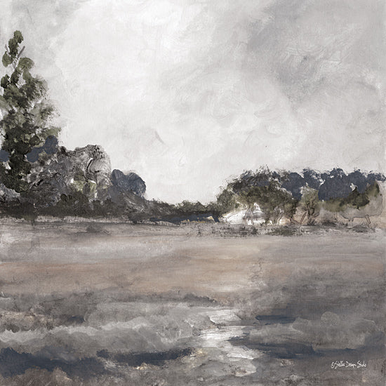 Stellar Design Studio SDS1343 - SDS1343 - Countryside    - 12x12 peaceful shoreline, overcast sky, misty lake, moody landscape, nature reflection, painterly strokes, trees and water scenery from Penny Lane