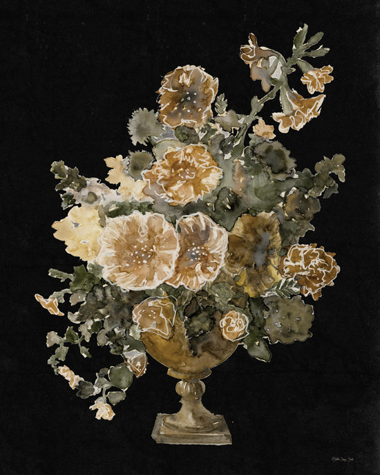 Stellar Design Studio SDS1522 - SDS1522 - Velvet Shadows  - 12x16 Dark background flower bouquet, golden florals in urn, moody botanical art, classical floral arrangement, painterly from Penny Lane