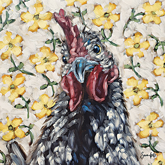 Sara G. Designs SGD122 - SGD122 - Just Add Flowers 2 - 12x12 black and white chicken, yellow flowers, whimsical farm art, funny chicken expression, colorful background from Penny Lane