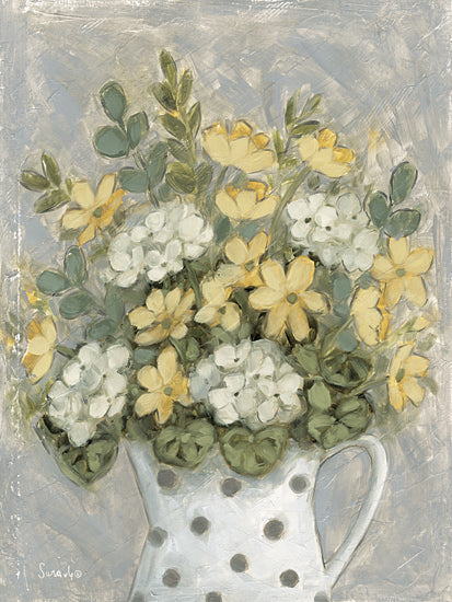 Sara G. Designs SGD318 - SGD318 - Farm Fresh Bouquet    - 12x16 flower bouquet, yellow and white blooms, polka dot pitcher, cheerful floral decor, farmhouse style from Penny Lane