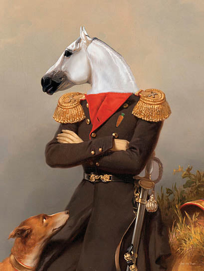 Seven Trees Design ST1182 - ST1182 - The Equestrian Strategist - 12x16 horse head, military uniform, humorous animal portrait, dog companion, classic painting parody, surreal art, carrot pin detail from Penny Lane