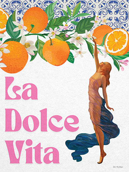Seven Trees Design ST1216 - ST1216 - La Dolce Vita - 12x16 La Dolce Vita, woman reaching, oranges, orange blossoms, Italian tiles, floral, colorful, Mediterranean vibe from Penny Lane