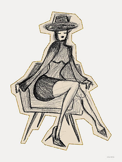Yass Naffas Designs YND500 - YND500 - Marvelous Lady - 12x16 fashion sketch, black dress, elegant woman, hand drawn art, modern illustration, confident pose, stylish hat from Penny Lane