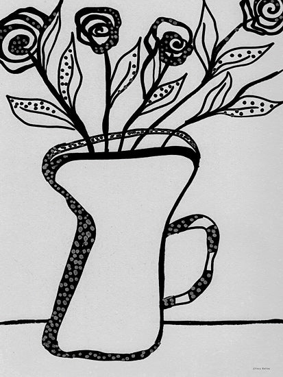 Yass Naffas Designs YND523 - YND523 - Floral Happiness - 12x16 black and white line art, floral illustration, stylized roses, dotted texture, hand-drawn flowers, decorative art, contemporary floral art, vase with flowers, modern botanical drawing, art print, grayscale artwork from Penny Lane