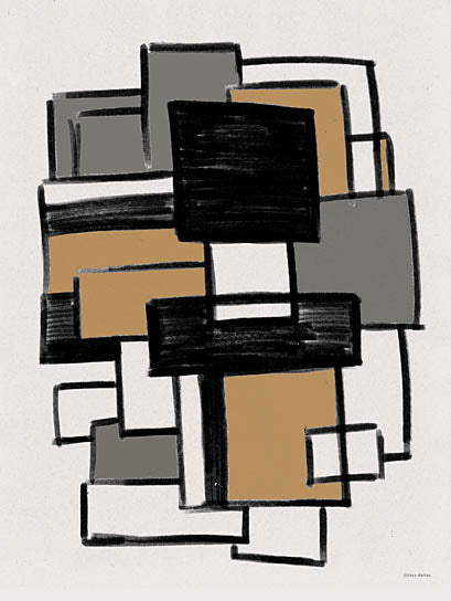 Yass Naffas Designs YND525 - YND525 - Overlapping Moments - 12x16 geometric abstraction, overlapping rectangles, modern shapes, muted colors, mustard and green palette, cubist influence, grid structure, stacked blocks, retro style, design structure from Penny Lane