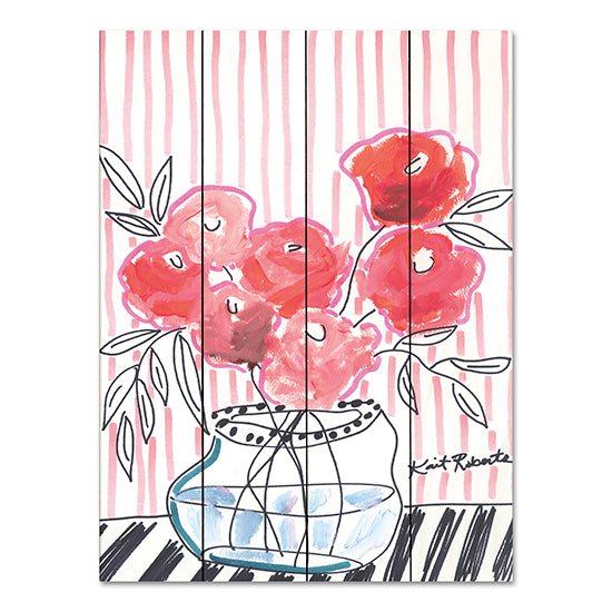 Kait Roberts KR843PAL - KR843PAL - Pink Lipstick - 12x16 Abstract, Flowers, Pink Flowers, Vase, Striped Background, Pink & Black, Contemporary from Penny Lane