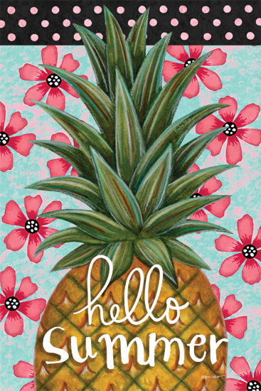 Annie LaPoint ALP2599 - ALP2599 - Hello Summer Pineapple - 12x18 Summer, Tropical, Pineapple, Flowers, Pink Flowers, Hello Summer, Typography, Signs, Textual Art, Polka Dots from Penny Lane