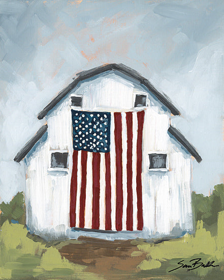 Sara Baker BAKE331 - BAKE331 - American History II - 12x16 Farm, Barn, White Barn, American Flag, Independence Day, Red, White & Blue, Abstract from Penny Lane