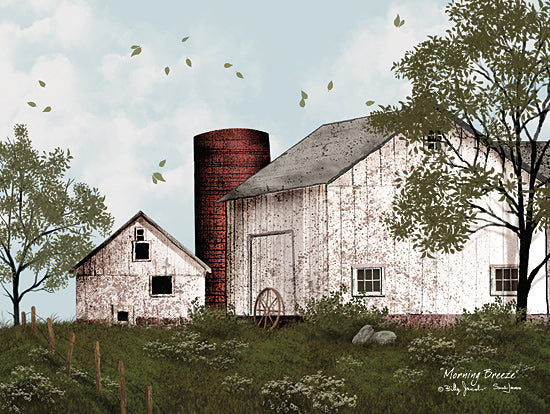 Billy Jacobs BJ1374 - BJ1374 - Morning Breeze - 12x16 Barn, White Barn, Farm, Silo, Trees, Folk Art, Morning, Breeze, Leaves, Morning Breeze from Penny Lane