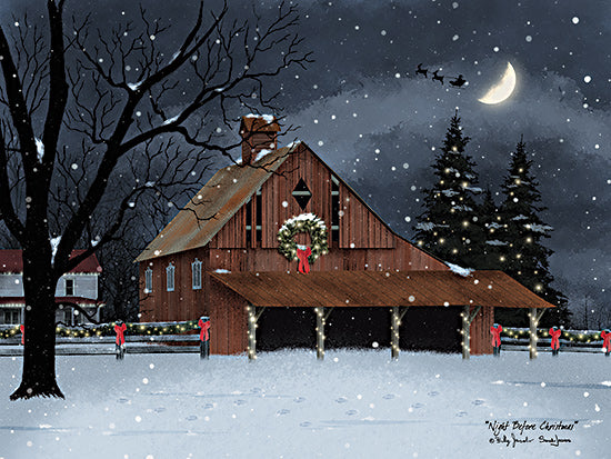 Billy Jacobs BJ1377 - BJ1377 - Night Before Christmas - 16x12 Christmas, Holidays, Farm, Barn, House, Landscape, Winter, Snow, Trees, Moon, Santa Claus, Sleigh, Reindeer, Wreath, Christmas Lights, Night Before Christmas from Penny Lane