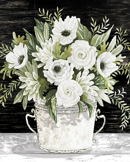 Cindy Jacobs CIN4119 - CIN4119 - Fabulous Floral - 12x16 Flowers, White Flowers, Greenery, Bouquet, Pail, Black Background, Cottage/Country from Penny Lane