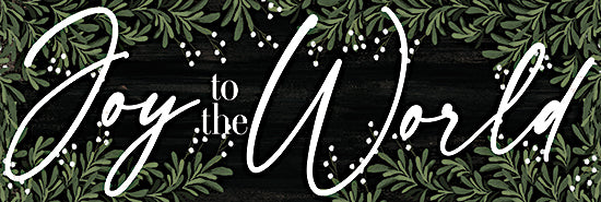 Dogwood Portfolio DOG302 - DOG302 - Joy to the World - 36x12 Christmas, Holidays, Joy to the World, Typography, Signs, Textual Art, Greenery, Berries, Black Background from Penny Lane