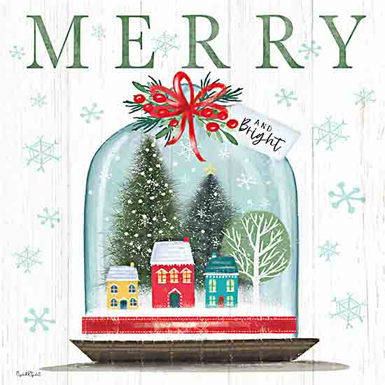 Elizabeth Tyndall ET231 - ET231 - Merry and Bright Snow Globe - 12x12 Christmas, Holidays, Snow Globe, Cloche, Christmas Village, Christmas Trees, Merry and Bright, Typography, Signs, Textual Art, Christmas Trees, Winter, Snowflakes from Penny Lane