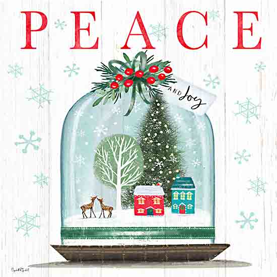 Elizabeth Tyndall ET232 - ET232 - Peace and Joy Snow Globe - 12x12 Christmas, Holidays, Snow Globe, Cloche, Christmas Village, Christmas Trees, Reindeer, Peace and Joy, Typography, Signs, Textual Art, Winter, Snowflakes from Penny Lane