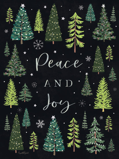 Elizabeth Tyndall ET300 - ET300 - Peace & Joy Christmas Trees - 12x16 Christmas, Holidays, Trees, Christmas Trees, Peace & Joy, Typography, Signs, Textual Art, Winter, Snowflakes, Black Background from Penny Lane