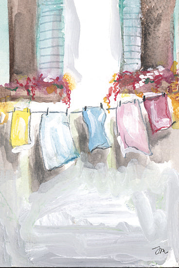 Jessica Mingo JM593 - JM593 - Italian Laundry Line - 12x18 Laundry, Clothesline, Building, Flowers, Flower Boxes, Italy, Abstract from Penny Lane