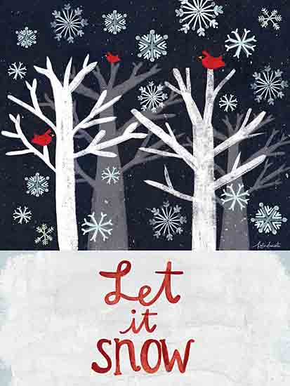 Katie Doucette KD179 - KD179 - Let It Snow - 12x16 Winter, Let It Snow, Typography, Signs, Textual Art, Trees, Snow, Snowflakes, Cardinals from Penny Lane