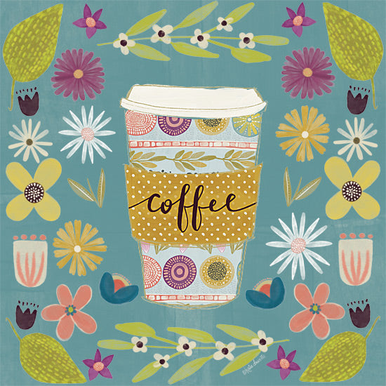 Katie Doucette KD222 - KD222 - Coffee Floral - 12x12 Coffee, Typography, Signs, Textual Art, Flowers, Folk Art, Coffee Cup from Penny Lane