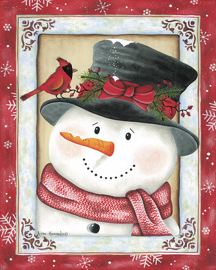 Lisa Kennedy KEN1316 - KEN1316 - Cardinal & Snowman - 12x16 Winter, Snowman, Cardinal, Holly, Berries, Top Hat, Snowflakes from Penny Lane