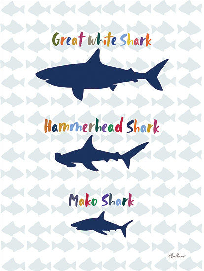 Lisa Larson LAR612 - LAR612 - Sharks of the Sea - 12x16 Children, Boys, Sharks, Fish, Patterns, Great White Shark, Hammerhead Shark, Mako Shark , Typography, Signs, Textual Art, Diptych from Penny Lane