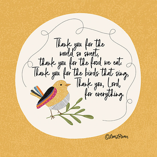 Lisa Larson LAR627 - LAR627 - Thank You Prayer - 12x12 Religious, Prayer, Kitchen, Bird, Thank You Lord for the World so Sweet, Thank you Lord for the Food We Eat, Typography, Signs, Textual Art from Penny Lane