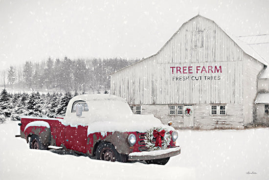 Lori Deiter LD3296 - LD3296 - Studebaker at Tree Farm - 18x12 Photography, Winter, Christmas, Holidays, Snow, Farm, Tree Farm, Trees, Christmas Trees, Truck, Red Truck, Barn, White Barn, Tree Farm ~ Fresh Cut Trees, Typography, Signs, Textual Art from Penny Lane