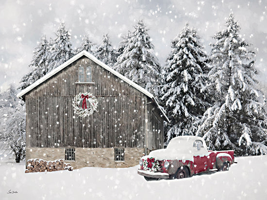 Lori Deiter LD3633 - LD3633 - Christmas in the Pines - 16x12 Photography, Christmas, Holidays, Farm, Barn, Winter, Landscape, Truck, Red Truck, Wreath, Snow from Penny Lane