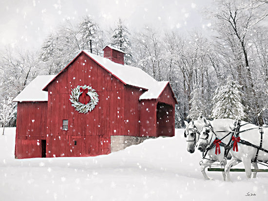 Lori Deiter LD3636 - LD3636 - Christmas Sleigh Ride - 16x12 Photography, Christmas, Holidays, Farm, Barn, Red Barn, Winter, Landscape, Horses, Wreath, Snow from Penny Lane