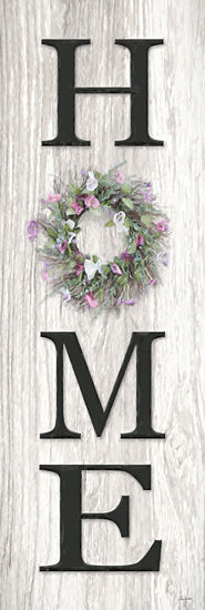 Lori Deiter LD3663 - LD3663 - Home Flower Pink Wreath Sign  - 12x36 Inspirational, Home, Typography, Signs, Textual Art, Wreath, Flowers, Pink Flowers, Purple Flowers, Greenery from Penny Lane